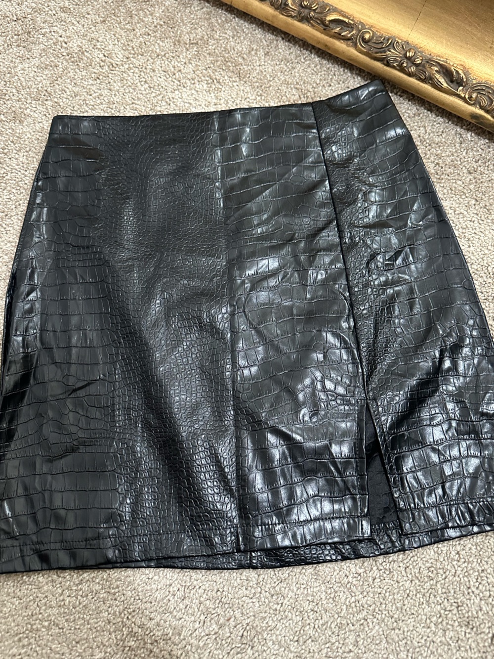 New Shein Black Faux Reptile Print Mini Skirt With Slit Size Small Y2K 90s 00s